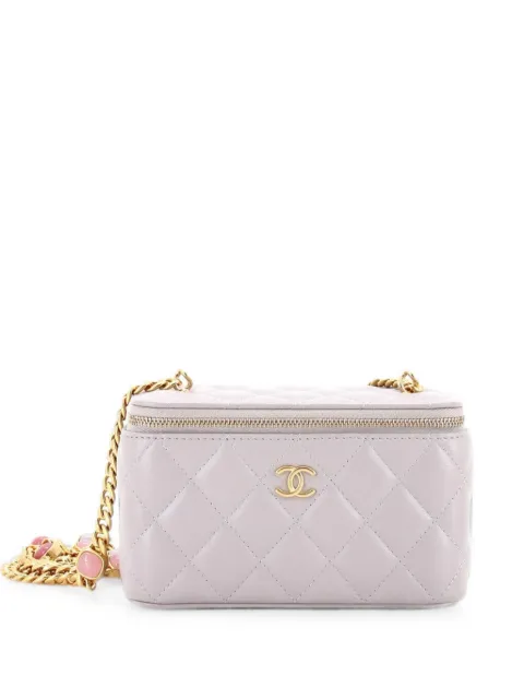 CHANEL Pre-Owned Classic Vanity Case with Resin Pearl Chain Quilted Lambskin Small clutch bag Grey HGBA4E5KRZOALSGH