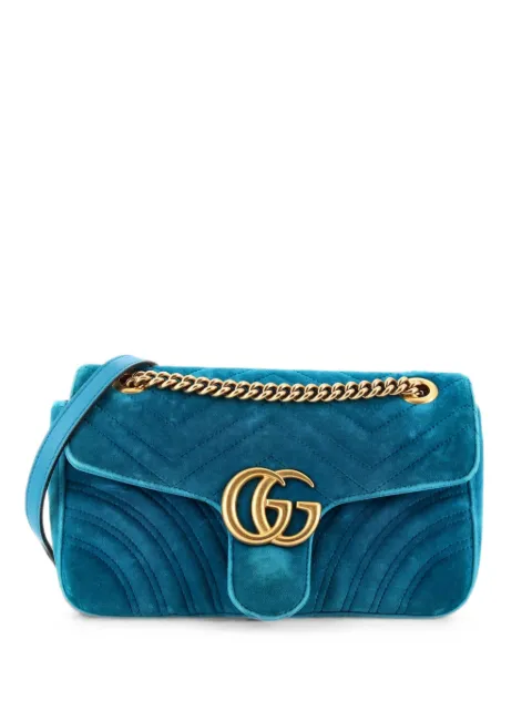 Gucci Pre-Owned GG Marmont Flap Bag Matelasse Velvet Small shoulder bag Blue D3B393YH18TS1BED
