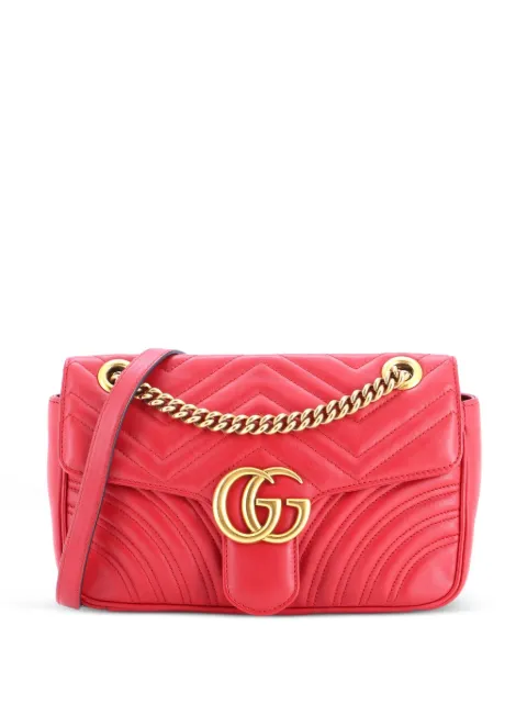Gucci Pre-Owned GG Marmont Flap Bag Matelasse Leather Medium shoulder bag Red 7Q02CF2SAZ2DGXQC