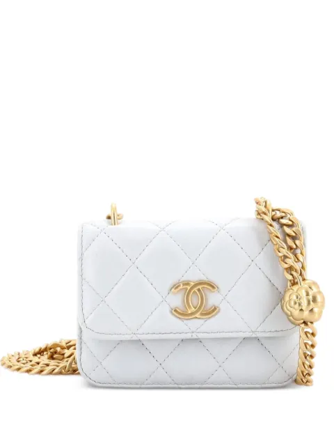 CHANEL Pre-Owned Sweet Camellia Flap Clutch with Chain Quilted Lambskin Mini crossbody bag Grey 72FC09XOL7NDLNC0