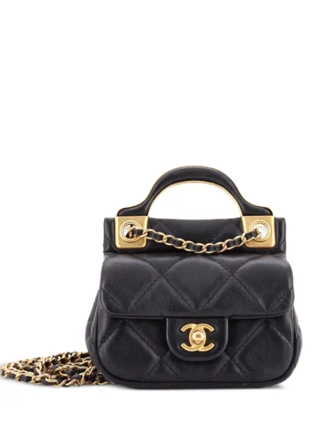 CHANEL Pre-Owned Lady Handle Flap Card Holder on Chain Quilted Calfskin clutch bag Black 4EEDS00PWTLSD9U2