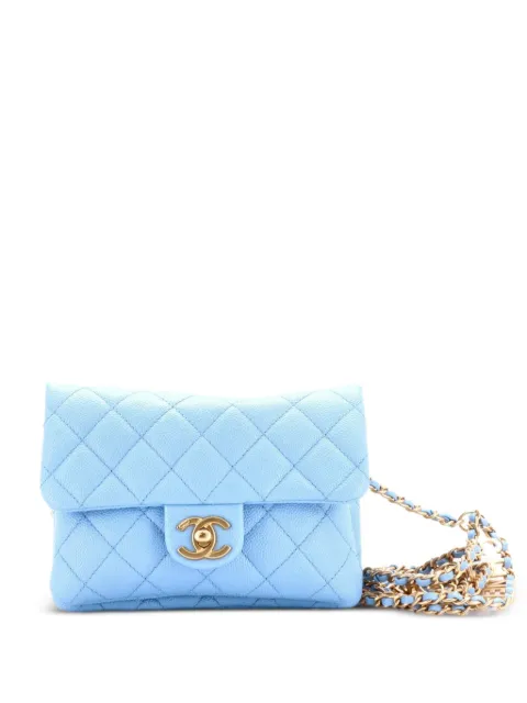 CHANEL Pre-Owned Pick Me Up Logo Chain Quilted Caviar belt bag Blue 1I1LNDXXELZ2E1U1