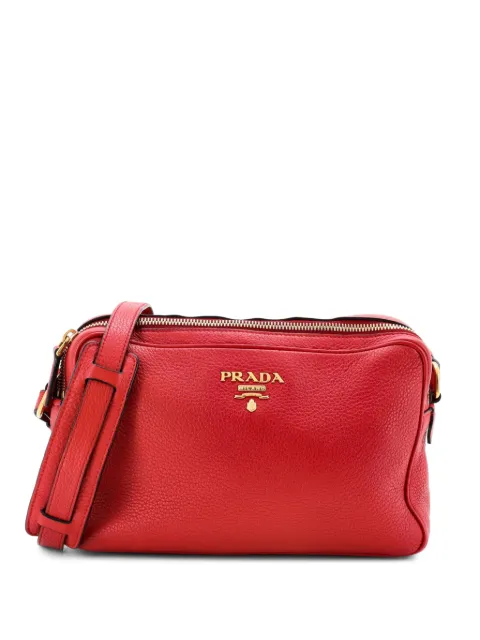 Prada Pre-Owned Double Zip Camera Bag Vitello Phenix Medium crossbody bag Red 23ZSZU643CDZ82W4