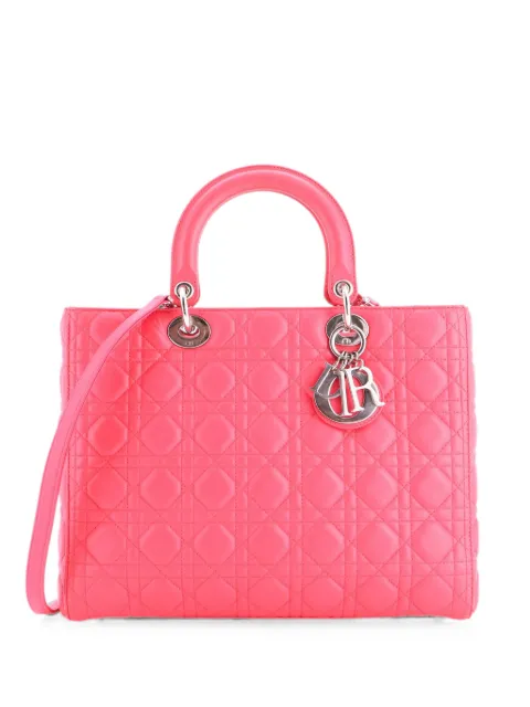 Christian Dior Pre-Owned Lady Dior Bag Cannage Quilt Lambskin Large tote bag Pink 1QQ0A8TBUGXWODBH