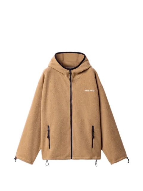 Miu Miu cotton fleece zipper hoodie Neutrals MJL053SOOO18E3