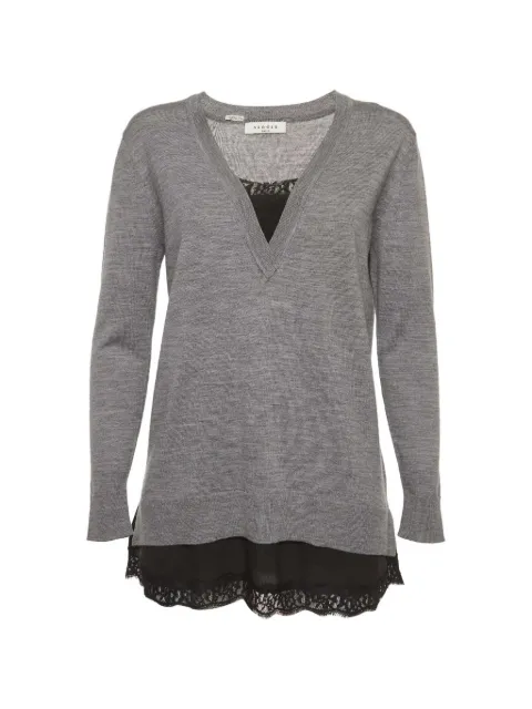 SANDRO lace-trim V-neck sweater Grey 1367228