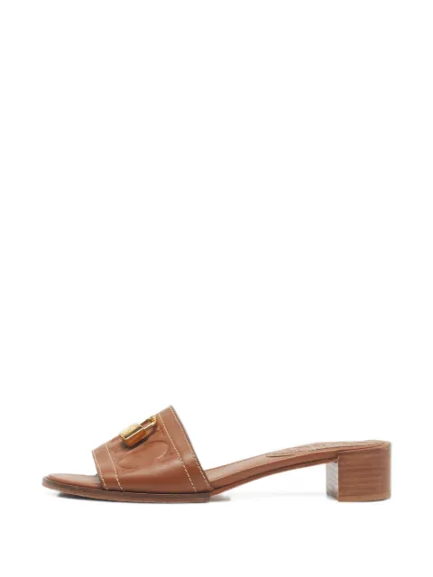 Carolina Herrera Vintage Magnolia logo-embossed leather heeled sandals Brown 1372906