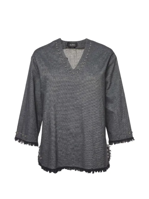 Max Mara stud-embellished fringed-edge blouse Blue 1367231