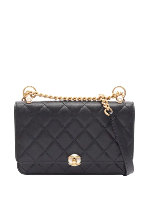 CHANEL Pre-Owned 2019 Quilted Calfskin Pearl CC Accordion Wallet on Chain crossbody bag Black 39WJVNERD6EIB7A0