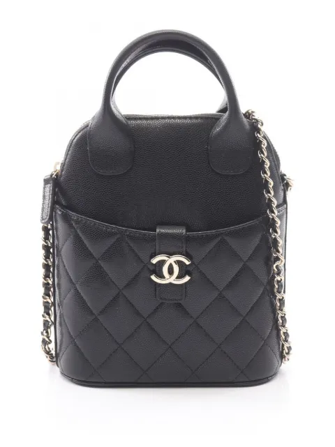CHANEL Pre-Owned 2021-2026 CC Quilted Caviar Top Handle Bag satchel Black A7QSQPDGR4XVGAV9