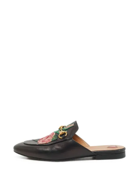 Gucci Pre-Owned Princetown leather floral-embroidered mules Brown 1373375