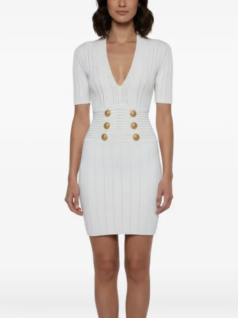 Balmain Pre-Owned Lion Head button knit mini dress White 1373820