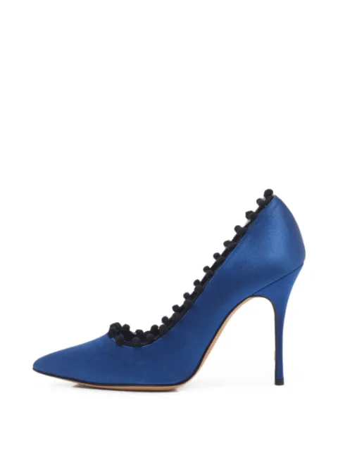 Manolo Blahnik pom-pom details satin pumps Blue 1370111