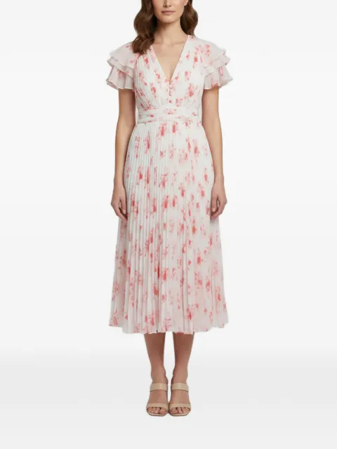 Self-Portrait pleated floral-print dress White 1373931