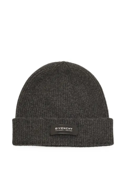 Givenchy Pre-Owned logo-appliqué rib-knit beanie hat Grey 1367499