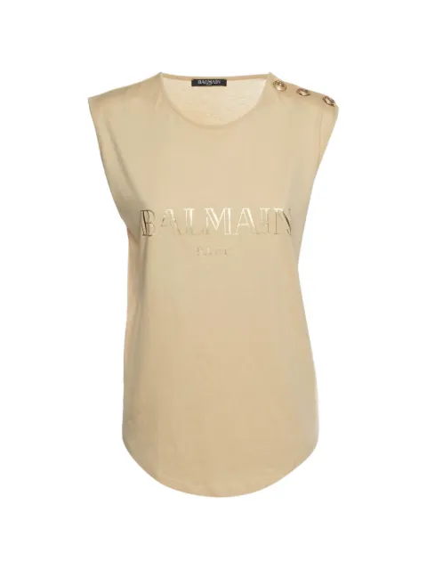 Balmain Pre-Owned logo-print cotton top Neutrals 1370481