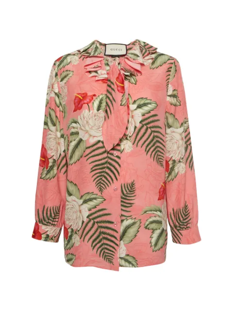 Gucci Pre-Owned floral-print tie-neck blouse Pink 1370144