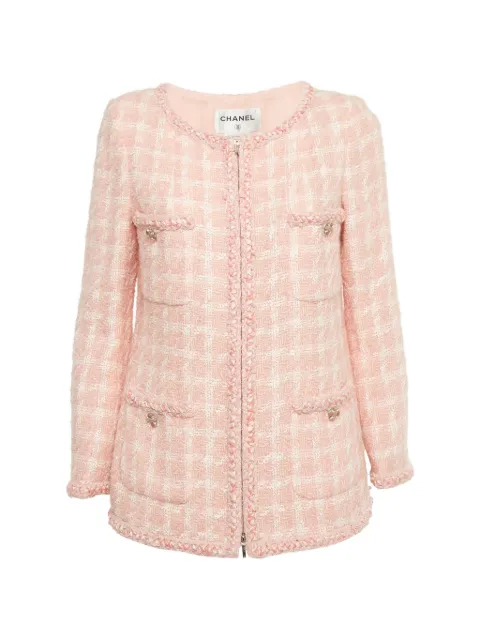 CHANEL Pre-Owned zip-up tweed jacket Pink 1244729