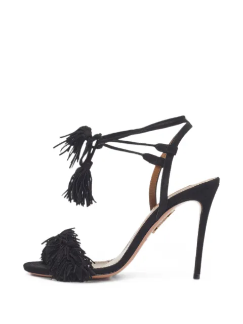Aquazzura Wild Thing fringed-trim heeled sandals Black 1372940