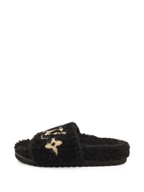 Louis Vuitton Pre-Owned Paseo monogram shearling slides Black 1369170