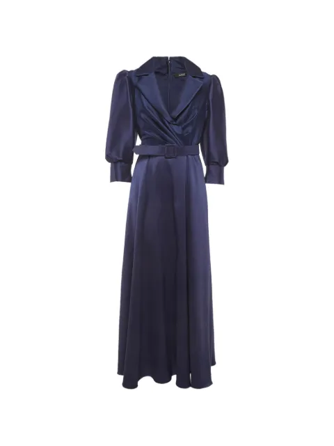 Badgley Mischka belted puff-sleeve maxi gown Blue 1279186