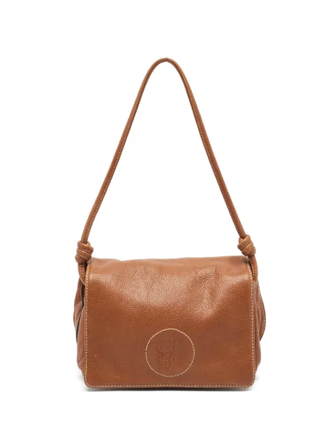 Carolina Herrera Vintage logo-embossed flap shoulder bag Brown 1374922