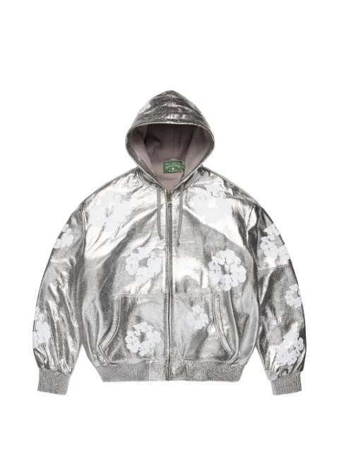 Denim Tears cotton wreath leather hooded jacket Silver DT645