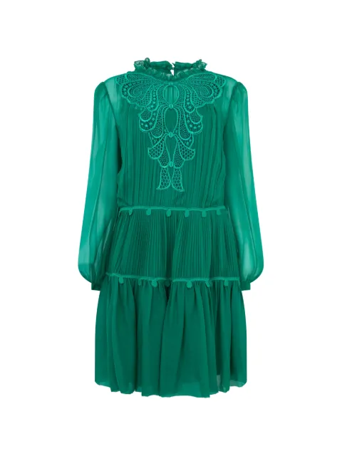 Alberta Ferretti lace-trimmed pleated mini dress Green A04590114