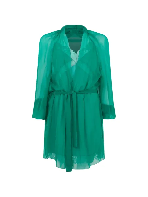 Alberta Ferretti lace-trim belted mini dress Green A04180114