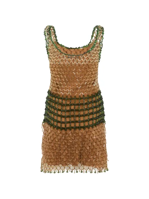 Alberta Ferretti bead-embellished fringed mini dress Brown A04520162
