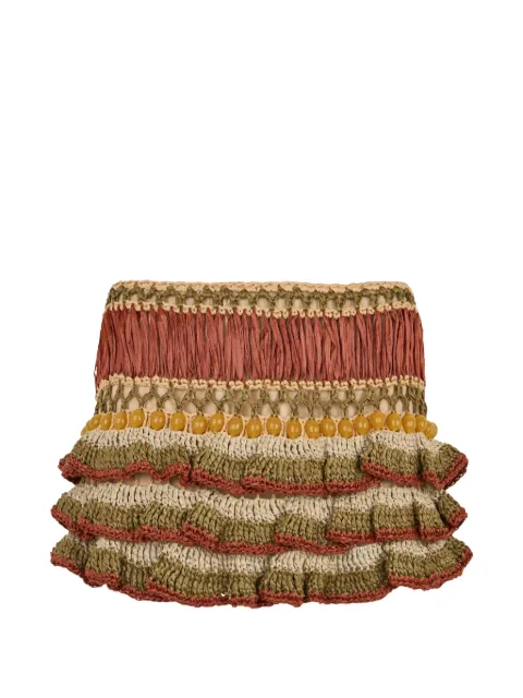 Alberta Ferretti ruffled bead-embellished mini skirt Neutrals A01810103