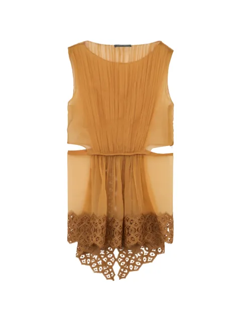 Alberta Ferretti lace-hem pleated blouse Neutrals A02010115