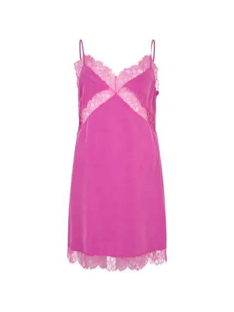 Alberta Ferretti lace-trim silk mini dress Pink A04180114