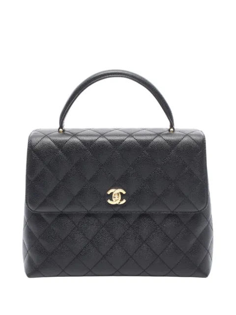 CHANEL Pre-Owned 2003-2004 CC Quilted Caviar Kelly Top Handle Bag handbag Black 1ARTJFJ260496OWP