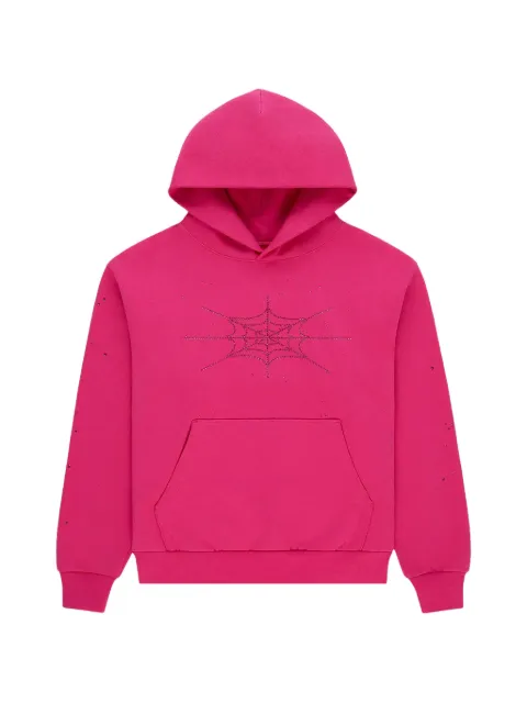SP5DER rhinestone-embellished silk hoodie Pink SP5DER546