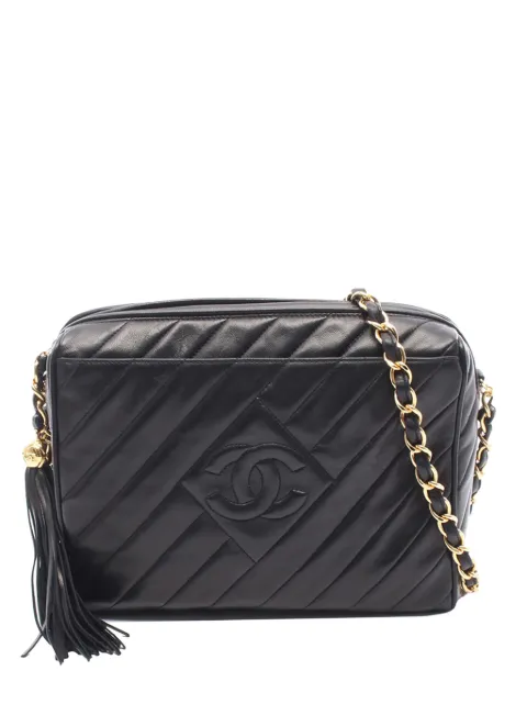 CHANEL Pre-Owned 1994-1996 CC Quilted Lambskin Tassel Camera Bag crossbody bag Black T7YF58NEOGJ7PD6S