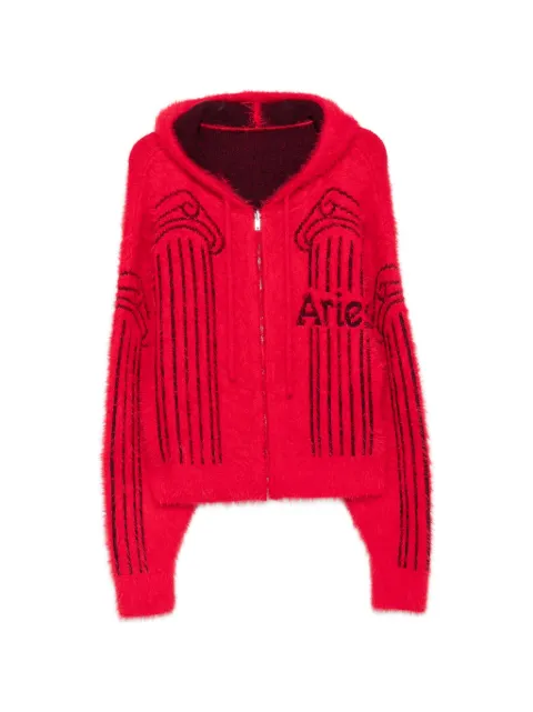 Aries column-print zip-fastening hoodie Red AR2005206