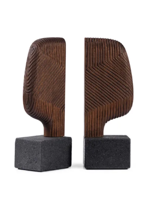 Zanat Moai chiselled-walnut bookends Brown 0846141005501L0