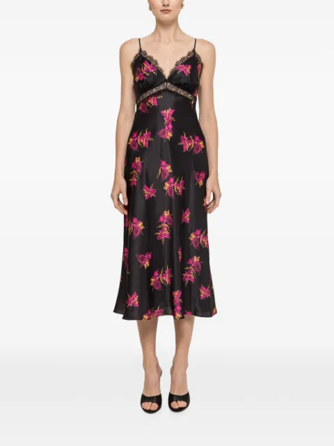 NISSA floral-print silk midi dress Black RZ17048PRINT