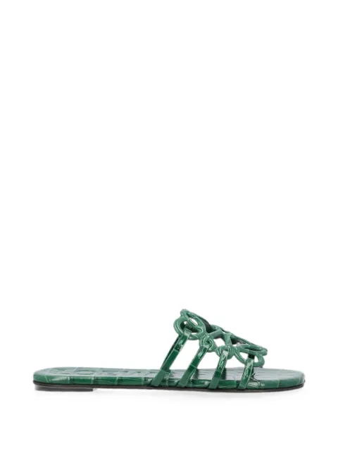 LOEWE Petal Anagram sandals in croc-embossed calfskin Green LPEA465X16