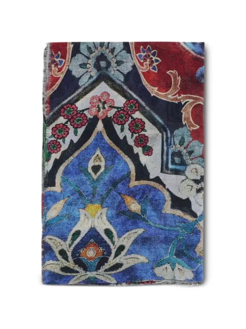 Faliero Sarti floral-print fringed scarf Blue 22044350