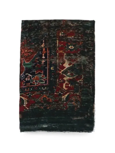 Faliero Sarti patterned fringed scarf Green 2074
