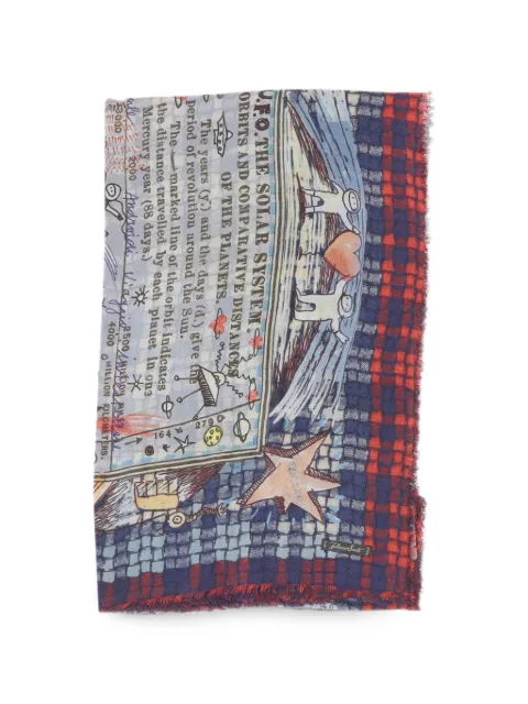 Faliero Sarti graphic-print fringed scarf Blue 20512840