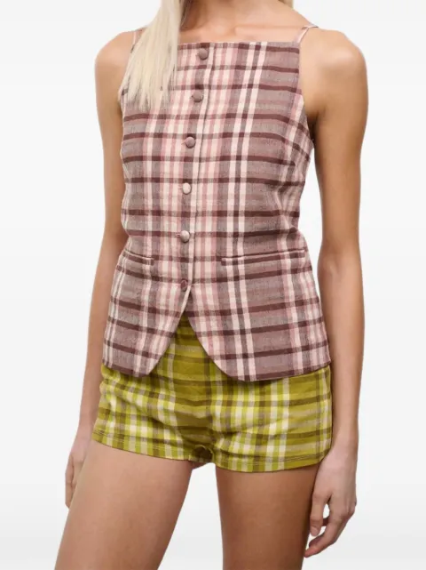 STAUD Una plaid top Brown R26P1155HC