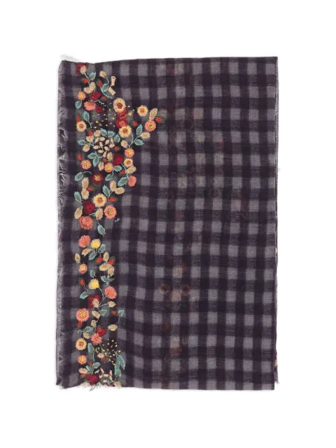 Faliero Sarti checked floral-detail scarf Purple 1006