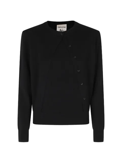 Semicouture asymmetric-fastening knitted cardigan Black Y6WH13099