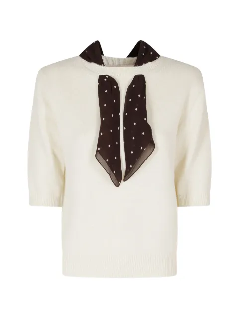 Semicouture scarf-detail short-sleeve sweater Neutrals Y6WG28099