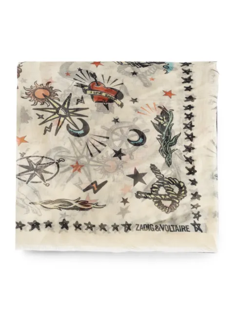 Zadig&Voltaire Kerry tattoo-print scarf Neutrals OWSC01568