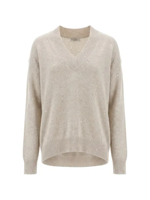Brunello Cucinelli V-neck sequin-embellished sweater Neutrals M73540802C9610
