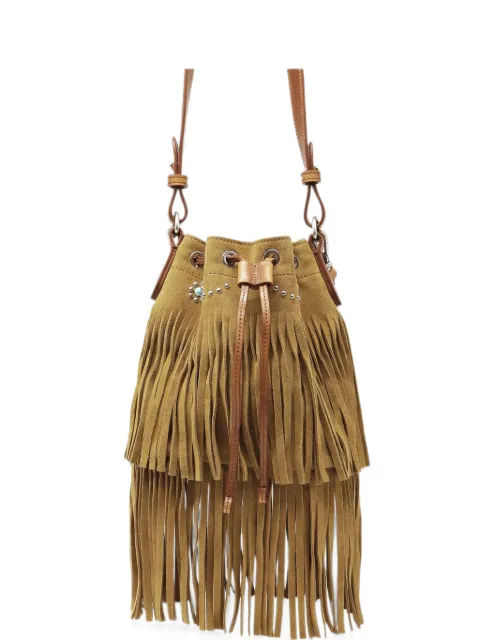 Htc Los Angeles Janis Fringes studded suede bucket bag Neutrals 25SHTBO001